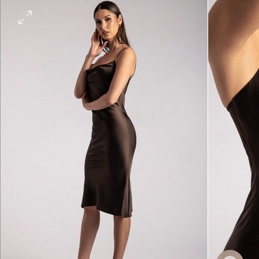 Meshki Tabitha Brown Cowl neck satin dress